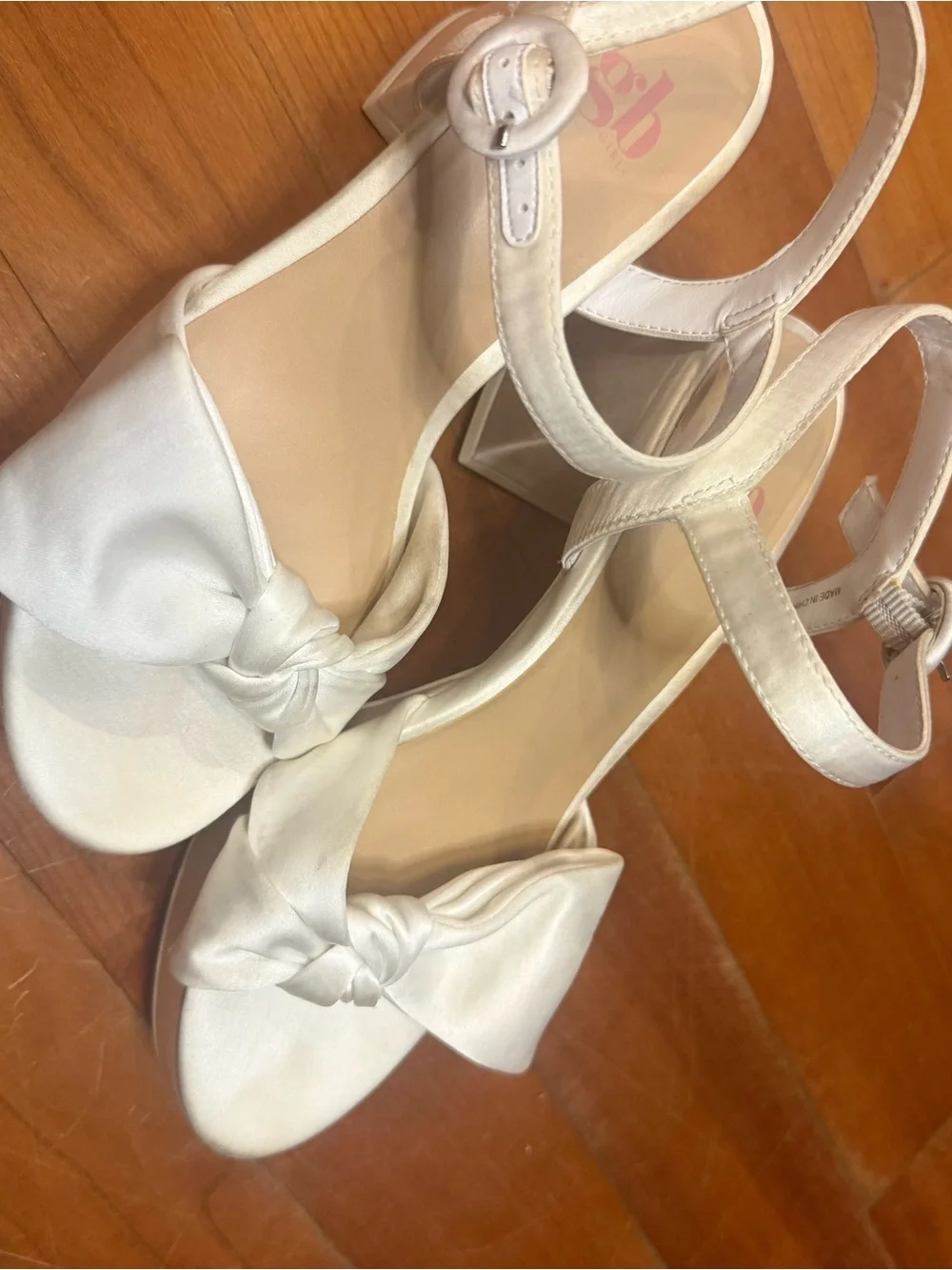 GB girls White Knotted Bow Block White Heel Sandals